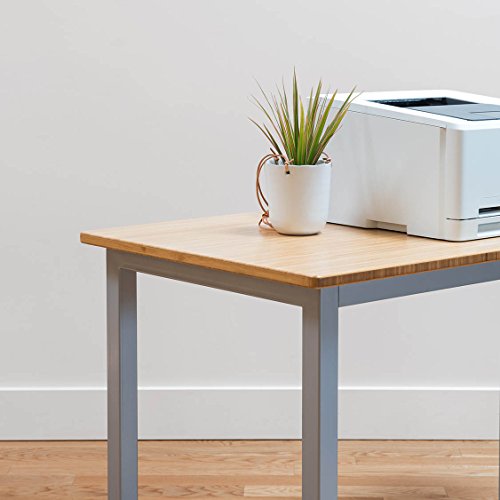 Image of Fully Bamboo Side Table - 48 inch x 24 inch Computer or Printer Table /Small Kitchen Table with Steel Frame (with Rolling Casters, Silver)