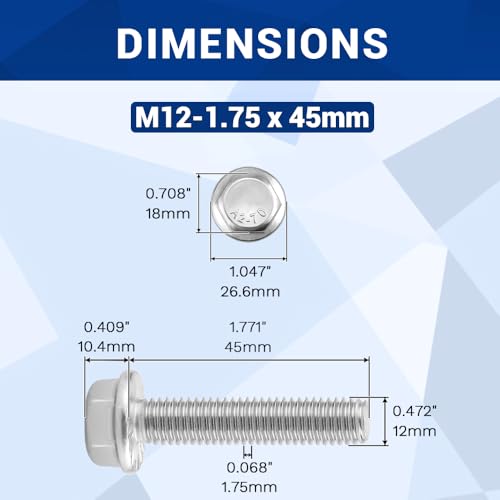 Image of M12-1.75 x 45mm Serrated Flange Hex Bolts + Flange Nut + Flat Washer + Lock Washer Combo Pack, 304 Stainless Steel 18-8, for Automotive & Machinery, 6 Sets