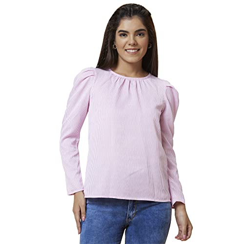 Image of Globus Women Peach Self Design V-Neck Crop Top