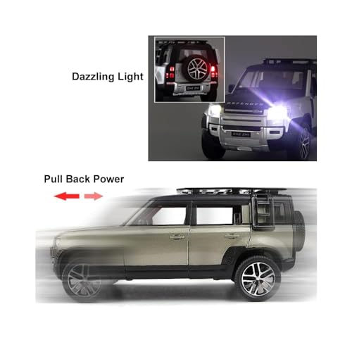 Image of DEOXY 1:24 Scale Land Rover Defender Die-Cast Model SUV - White Off-Road Friction Toy Car with Openable Doors, Roof Rack, Pull Back Action, Lights & Sound - Metal Body for Kids