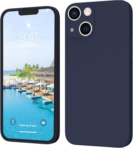Image of DIZORO Square Candy Liquid Silicone iPhone Case Cover Compatible for iPhone 13, All Cube Series with Microfiber Lining Compatible iPhone 13 (6.1 inch) - Dark Blue