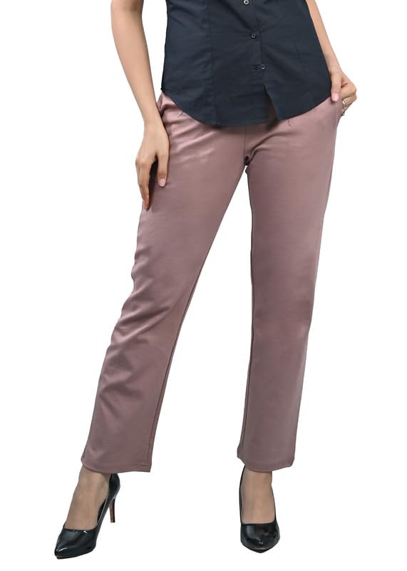 Image of Mlada Straight Fit Cigarette Pencil Pants Elastic Waist Band Mid High Waist Formal Office Trousers for Women, Pockets for Travel Stretch Cotton Knit Full Length Regular /Plus Size