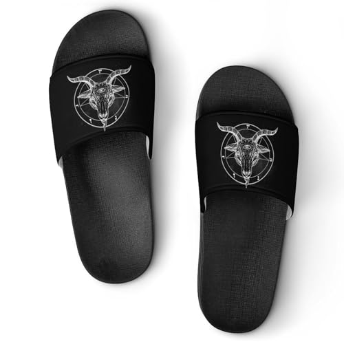 Pentagram with Demon Baphomet Satanic Goat Funny Slide Sandals Non-Slip PVC Shower Slipper House Shoes Open Toe Slippers for Adult 46 (287mm)