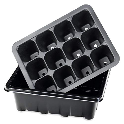 Schramm® 4 Stück Anzucht Set Gewächshaus Anzucht Schale Töpfe Zimmergewächshaus 18,5 x 15 x 8 cm für 48 Anzuchttöpfe Anzuchtset Mini-Gewächshaus schwarz