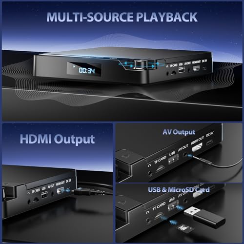 Image of Desobry Mini DVD Player for TV, All Region Free, 1080P HDMI, USB /TF | Compact flip-top design, 1080P HDMI output, USB /TF up to 32GB, PAL /NTSC, HDMI and RCA cables included