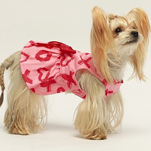 Fitwarm Xoxo Dog Dress, Dog Clothes For Small Dogs Girl, Pet Cat Apparel, 100% Breathable Cotton, Pink, Red, Large #TOP1