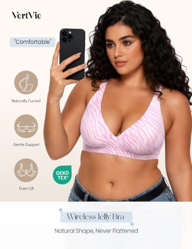 Image of Vertvie Jelly Wireless Bras for Women Push Up Plunge Seamless T-Shirt Bras No Underwire Supportive Full Coverage Bralettes