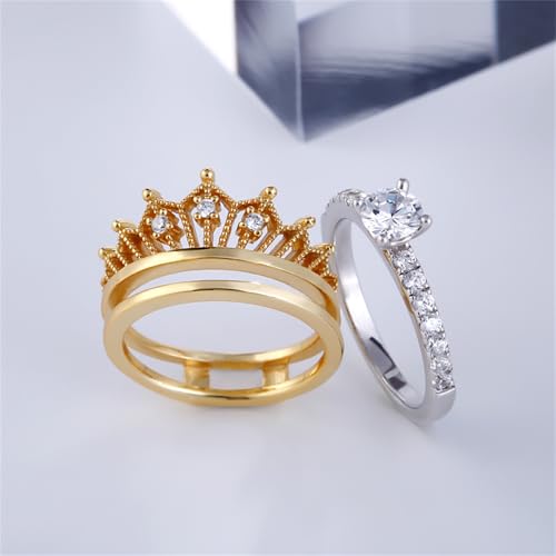Jeulia 2 Carat Crown 925 Sterling Silver Ring For Women Crown Two Tone Round Cut Wedding Ring Sets Gold Plated Wedding Band Cubic Zirconia Engagement Ring Anniversary Promise with Jewelry Box3