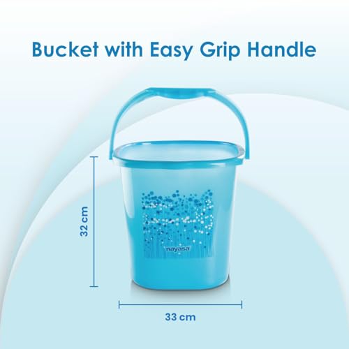 Image of Nayasa Square Ring Funk Plastic Bucket Set for Bathroom | Bucket and Mug (18 Liters & 1.5 Liters) | Bathroom Set of 2 | Bathroom Accessories Set | Bathroom Bucket Set | Blue