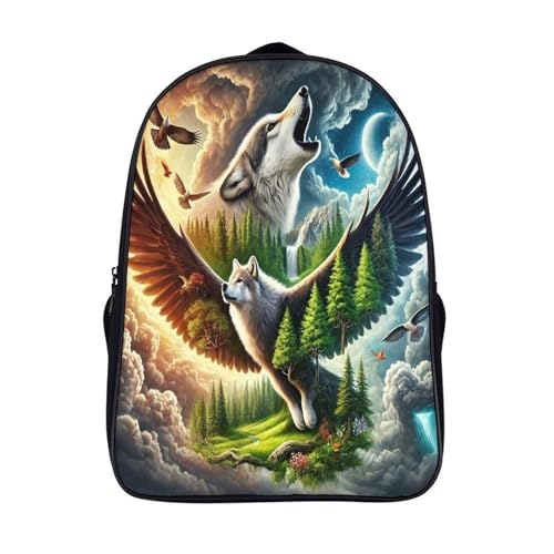 Sacs à dos loup imprimé 3D cartable étudiant avec grand double compartiment