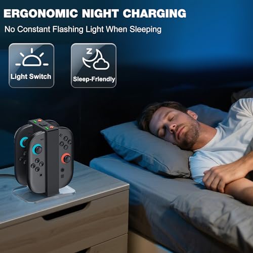 Image of Mocagen Controller Charger for Nintendo Switch 2, Magnetic 4 in 1 Joy-Con Holder, Dynamic Light, Fast 2H Charge Compatible with Switch 2 Joy Con Charger Station Accessories