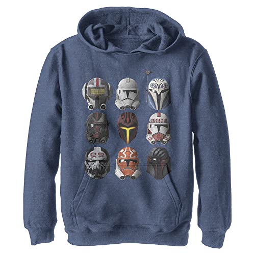 STAR WARS Clone Helmets Hoodie Sudadera con Capucha, Azul Marino Jaspeado, Large Unisex niños