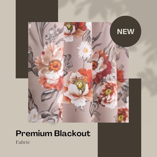 Image of Floral Printed True Blackout Window Curtains 5 Feet Set of 2 | Heavy Room Darkening Thermal Insulated Eyelet Parda for Living Room & Bedroom | Curtains with Tie Back (121x152cm, Dusty Pink)