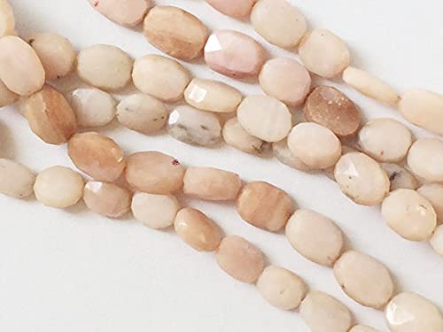 LKBEADS 1 Strand Natural Peruvian Pink Opal Beads, Pink Opal Faceted Oval Nuggets 8 Inch 7-8 mm