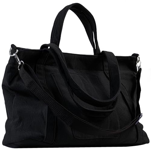 Image of METALPHA Tote Bag for Women, Large Work Corduroy Tote Bags Zippered Messenger Travel Bag Shoulder Crossbody Hobo Handbags