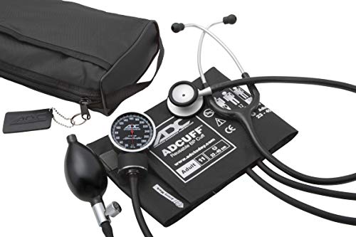 ADC Pro's Combo V Adult Pocket Aneroid/Scope Kit with Diagnostix 720 Blood Pressure Sphygmomanometer, Adscope-Lite 619 Lightweight Clinician Stethoscope, and Matching Nylon Carrying Case, Black