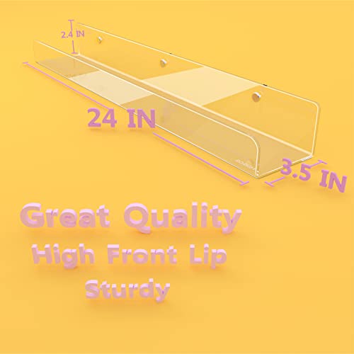 Image of 2 Packs 24 inches Clear Acrylic Shelves,Book Shelf for wall