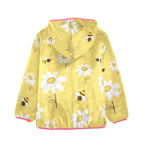 OTVEE Daisy Flower Bees Yellow Kids Hoodie Jacket Fall Spring Full Zip Warm Outwear Coat2