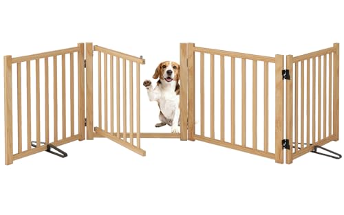 Oapety ペットゲート ドア付き 置くだけ 犬 ゲート ペットフェンス 高さ58cm 幅234cm 自立型ゲート 折りたたみ式 犬フェンス 室内用 ペット飛び出し防止柵 木製 玄関 軽量