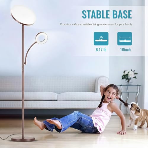 Image of marctronic Warm Brown Floor Lamp, 42W 4000LM Super Bright, Stepless Dimmable & Memory Function, Standing Reading Lamp with Remote & Touch Control for Living Room /Bedroom