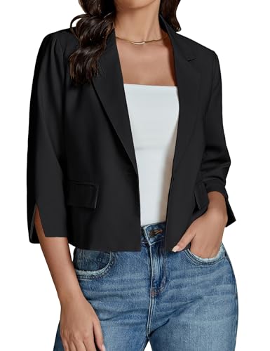 luvamia Linen Blazers for Women Business Casual Cropped 3/4 Sleeve Lightweight Lined Work Office Suit Blazer Jackets
