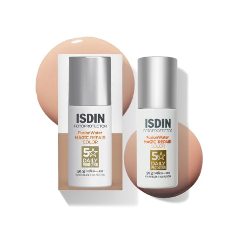 ISDIN Foto Protector Magic Repair Fusion Water Color SPF 50 - Protector solar facial con color de fase acuosa, triple acción anti-fotoenvejecimiento, 50 ml