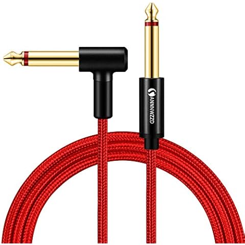 LinkinPerk Guitar Cable 6.35mm TS Mono Instrument Performance Cord 1/4 Straight to Right Angle Jack for Guitar, Bass, Keyboard (1M) Cover