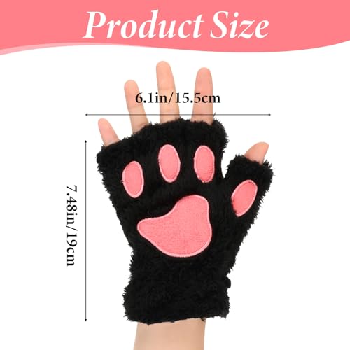 COMNICO Katzenpfoten Handschuhe Weiche Plüsch fingerlose Katzenfäustlinge Cartoon Tier Katze Krallen Winterhandschuhe Halloween Weihnachten Cosplay Kostümzubehör (Schwarz)