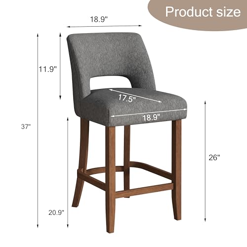 Image of VKNOW Bar Stools Set of 4, 26 inch Upholstered Counter Height Bar Stools, Modern Counter Stools with Wood Legs for Kitchen Island Dining Room Bar, Charcoal