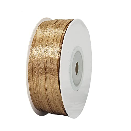 3mm Champagne Gold Ribbon for Gift Wrapping,91m Fabric Thick Satin Ribbon Gold Bow for Gift Wrapping,Ribbons for Balloons,Crafting,Hair,Bouquets,Wedding