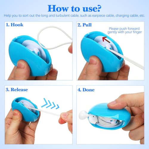 Image of 4 Pack Automatic Roll Earphone Cable Cord Winder Wrap Headphone Holder Retractable Cord Organizer for USB Cables, Headphone Cable, Data Charging Cable Tangle