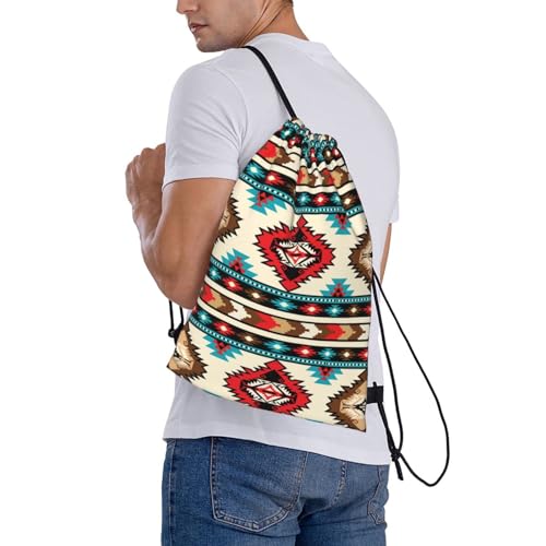 Tribal Aztec Geometric Pattern Drawstring Backpack Bag Native American Ethnic Southwest Stripe Red Sport Gym Sack Navajo Print String Bags Yoga Shopping Travel Casual Daypacks for Women Men2