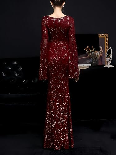 Elegant Long Sleeves Evening Dresses with Glitter V Neck Sequin Mermaid Maxi Gala Gown Sparkly Formal Dress2