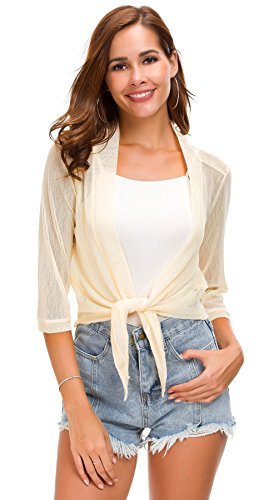 Tandisk Womens Sheer Shrug Cardigan Lightweight Knit (2XL, Tie Front Beige)