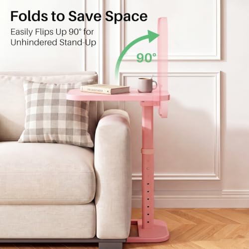 Image of Kitstorack Upgraded TV Tray Table with Panel Lock, 90 Flip-Over Design & Adjustable Height, Sofa Arm Side Table for Eating, Laptop, Couch, Bed, or Small Spaces, Pink