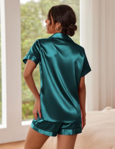 Image of Ekouaer Pajamas for Women Set Silk Satin Pjs Button Down Sleepwear Summer Loungewear Top and Shorts Lounge Set S-XXL