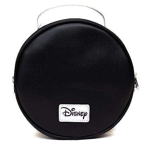 Disney Bag, Crossbody, Round, Mickey Mouse Smiling Face Applique Checker White Black, Vegan Leather3
