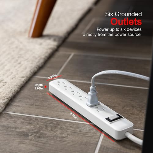 GE Power Strip, 2 Pack, 6 Outlet Extender, 1.5 ft Extension Cord, Plastic - image 3