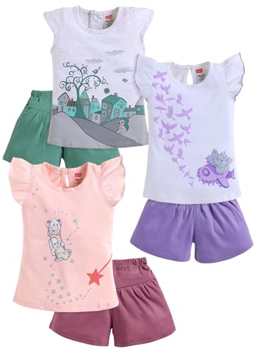 Image of LuvLap Baby Girls Regular Fit 100% Cotton Half Sleeves Girls Top CoSet Pack of 3