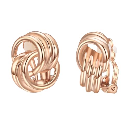 Image of Yoursfs Gold Textured Knot Clip On Earrings for Women Non Pierced Earring 18K Gold Plated Double Half Hoop Earrings Trendy Jewelry