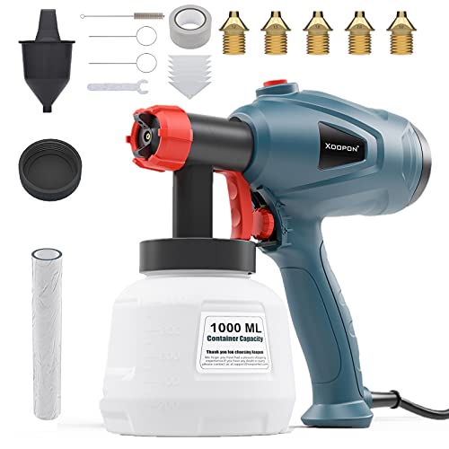 Xoopon HVLP Paint Sprayer, High Power Spray Gun with 5 Copper Nozzles & 3 Spray Patterns & Multiple Accessories, Best for DIY