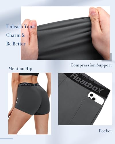 Roadbox 4" Women's Spandex Compression Shorts, 3 Pack Volleyball Shorts Athletic Biker Shorts for Workout Running Gym Yoga4