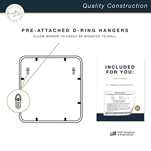 Image of MCS Master & Co. Modern Metal Large Wall Mirror, Minimalist Home Decor Square Mirror with Rounded Corners for Living Room, Bedroom, or Bathroom, Black, 24 x 24 in