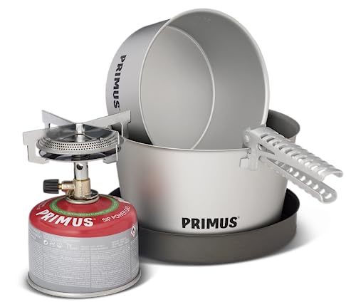 Primus Mimer Stove Kit II - Juego de cocina para camping con 1 cocina de gas, 1 sartén y 2 ollas, utensilios de cocina para exteriores con hornillo de gas Primus, utensilios de cocina para exteriores