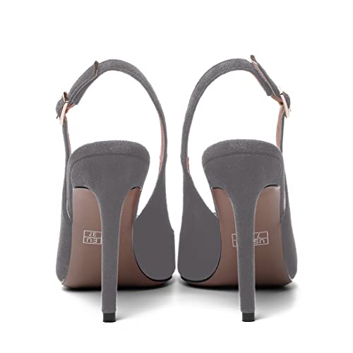 SHOWFOREST Womens Dating Slingback Buckle Dress Solid Pointed Toe Suede Stiletto High Heel Pumps Shoes 4 Inch4