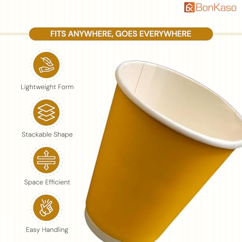 Image of BonKaso 360ml Double Wall Disposable Cups | Beer-Style Ripple Glass for Hot & Cold Drinks | Insulated Leak-Resistant Beverage Glasses for Events & Cafes - Yellow - Pack of 25