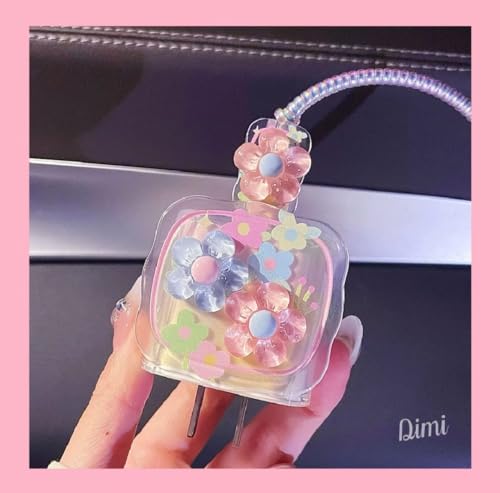 Image of Compatible with iPhone Cute Cat Charger Case Cover | Cartoon Character Silicone Charger Case Cover for 18-20W 360 Degree Full Protection Cover (Pink)