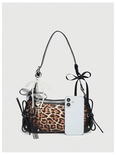 Image of Verdusa Women's Y2K Purse Coquette Bow Tie Vintage Shoulder Bags Lace PU Leather Kawaii Handbag