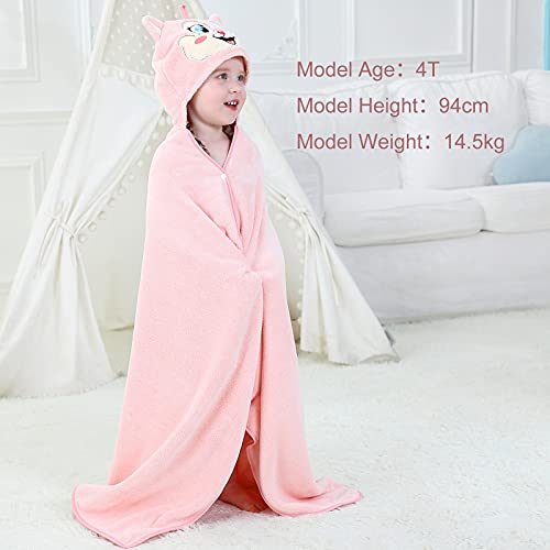 Image of MICHLEY Unisex Hooded Baby Towel Soft Absorbent Washcloths Cartoon Beach Swimming Bathrobe 27.5 inch x 47 inch for 0-7T Toddler(Pink)