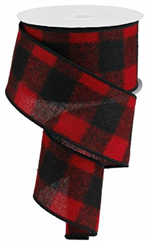 Fuzzy Large Check Plaid Wired Edge Ribbon, 2.5